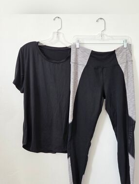 Workout Set Black Leggings T-Shirt Mesh Gym Exercise Women's XL Marika